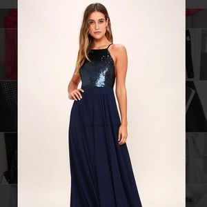 Dark Blue Backless Sequins Dress - Lulus